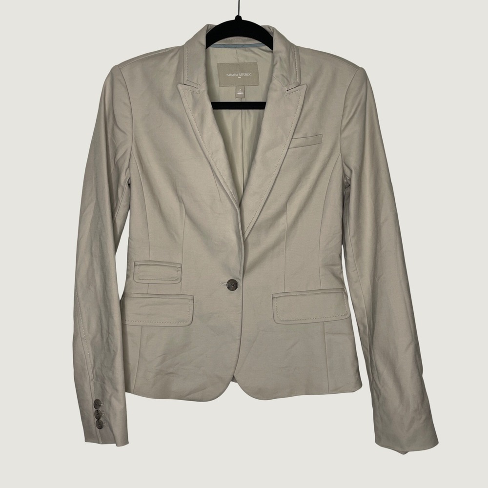 Banana Republic Blazer Women 2 Khaki Single Button Cotton Blend Career Office